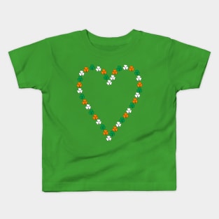 St Patricks Day Shamrock Green White Orange Heart Kids T-Shirt